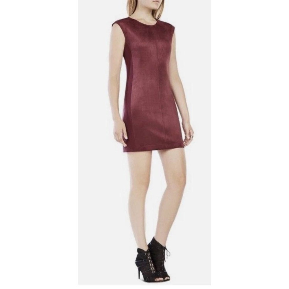 NWT BCBG Max Azaria "Karlee" Vegan Suede Mini Dress in Bordeaux, Size Medium